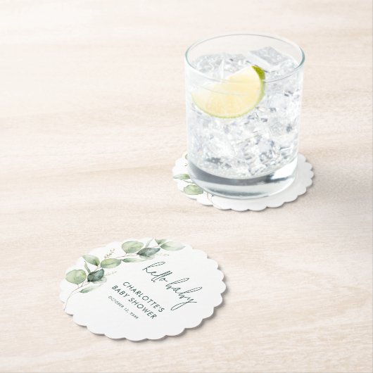 Eucalyptus Script minimalistisch Baby shower Kartonnen Onderzetters (Insitu)