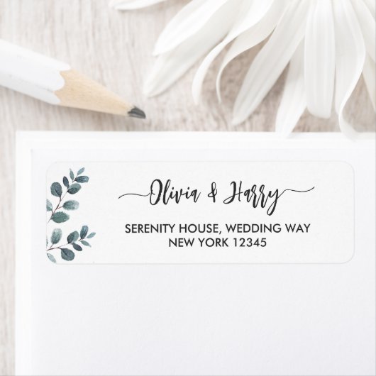 Eucalyptus Script-veld waterverf Terug naar adres  Etiket (Insitu)