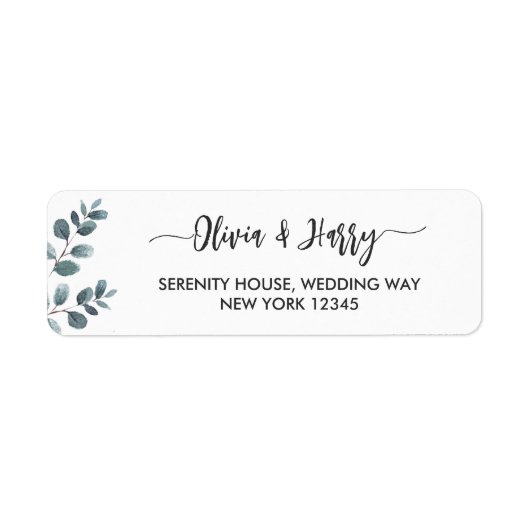Eucalyptus Script-veld waterverf Terug naar adres  Etiket (Voorkant)