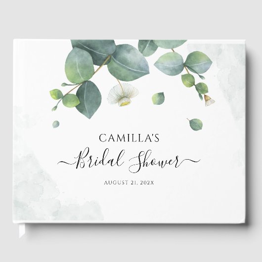 Eucalyptus Script Watercolor Bruiloftsborrel Gastenboek (Voorkant)