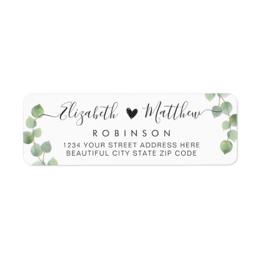 Eucalyptus Script Weduwingadreslabel Eucalyptus Etiket (Voorkant)