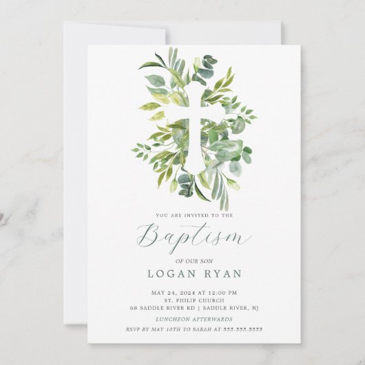 Eucalyptus Serenity Baptism Uitnodiging (Voorkant)