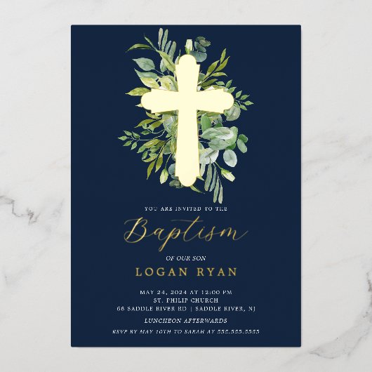 Eucalyptus Serenity Baptism Uitnodiging (Voorkant)