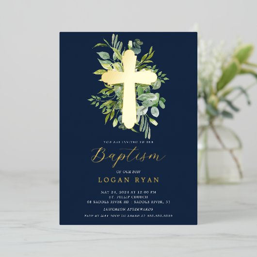 Eucalyptus Serenity Baptism Uitnodiging (Staand Voorkant)