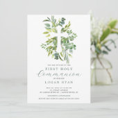 Eucalyptus Serenity Eerste Communie Uitnodiging (Staand voorkant)