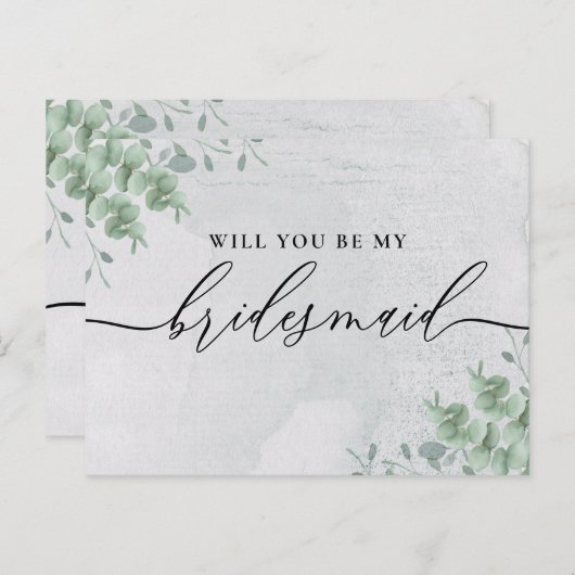 Eucalyptus Signature Calligrafie Bruidsmeisje Uitnodiging Briefkaart (Voorkant / Achterkant)