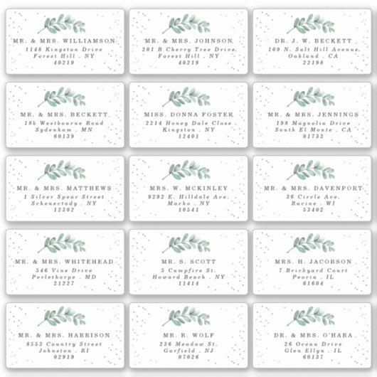 Eucalyptus Silver Foil Weddenschap Address Label (Voorkant)