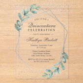 Eucalyptus Silver Geometric Quinceañera Birthday Acryl Uitnodigingen (Voorkant)
