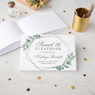 Eucalyptus Silver Geometric Sweet Sixteen Gastenboek