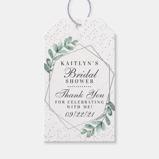 Eucalyptus Silver Geometric Vrijgezellenfeest Cadeaulabel (Voorkant)