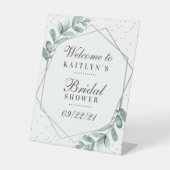 Eucalyptus Silver Geometric Vrijgezellenfeest Reclamebord Met Voetstuk (Voorkant)