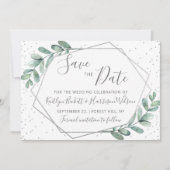 Eucalyptus Silver Geometric Wedding Save The Date (Voorkant)