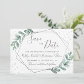 Eucalyptus Silver Geometric Wedding Save The Date (Staand voorkant)