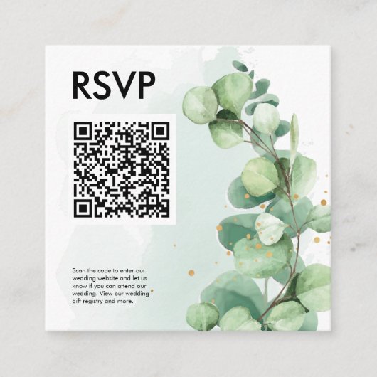 Eucalyptus simpele groene qr code rsvp bruiloft informatiekaartje (Voorkant)