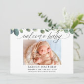 Eucalyptus simpele moderne geboorteaankondiging (Staand voorkant)