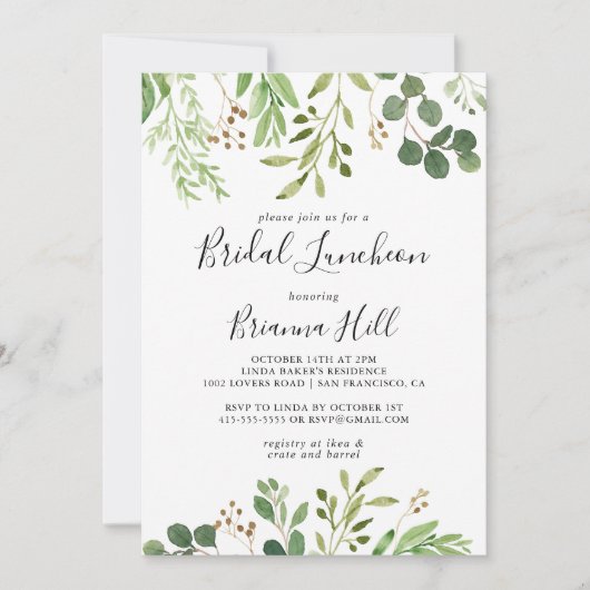 Eucalyptus Simple Bridal Luncheon Vrijgezellenfees Kaart (Voorkant)