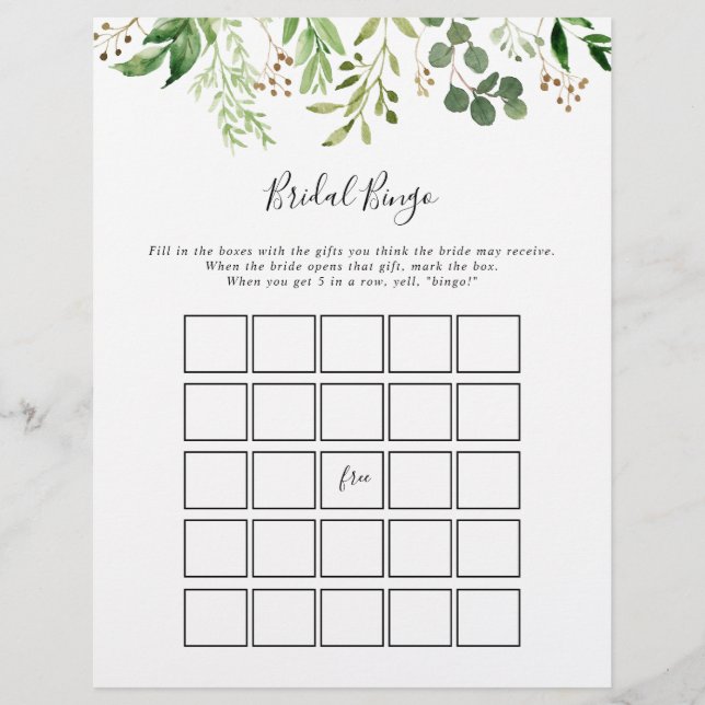 Eucalyptus Simple Brown Bingo Game (Voorkant)