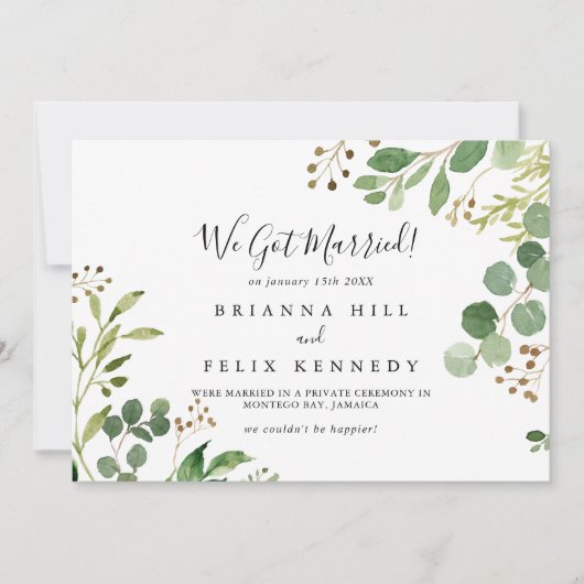 Eucalyptus Simple Brown Bloemen Elopement Aankondiging (Voorkant)