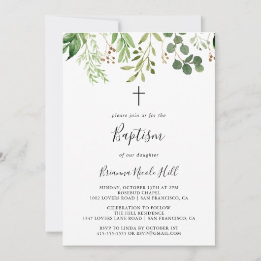 Eucalyptus Simple Brown Floral Baptism Kaart (Voorkant)