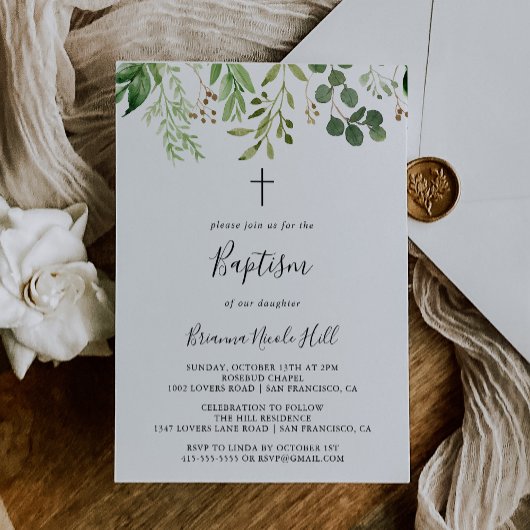 Eucalyptus Simple Brown Floral Baptism Kaart