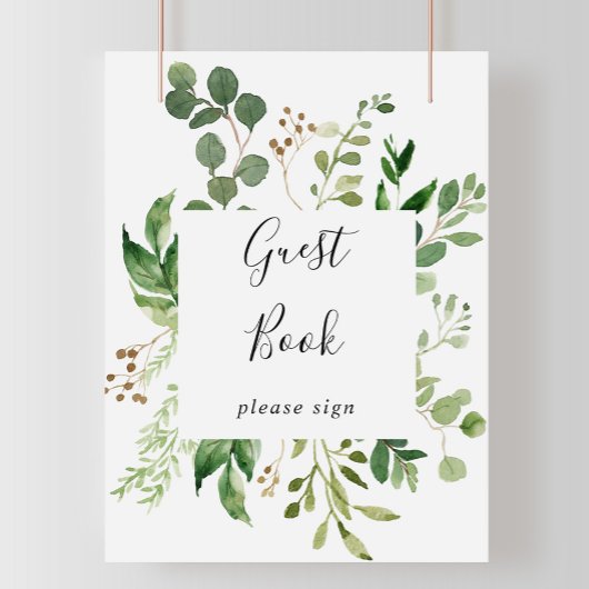 Eucalyptus Simple Brown Floral Guest Book Sign Poster