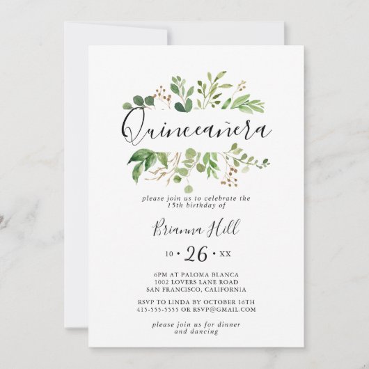 Eucalyptus Simple Brown Floral Quinceañera Kaart (Voorkant)