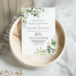 Eucalyptus Simple Brown Floral Spanish Wedding Kaart