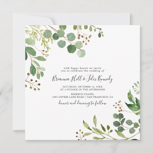 Eucalyptus Simple Brown Floral Square Weddenschap Kaart (Voorkant)