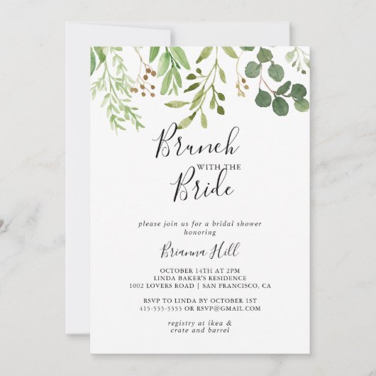 Eucalyptus Simple Brunch met de Bruidsshower Kaart (Voorkant)