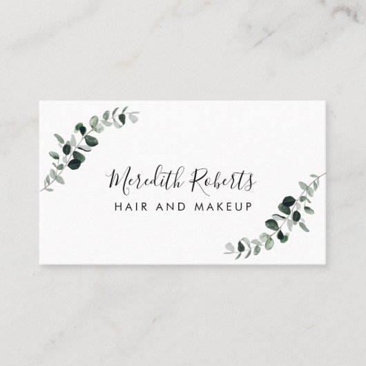 Eucalyptus Simple Elegant Hair and Makeup Visitekaartje (Voorkant)