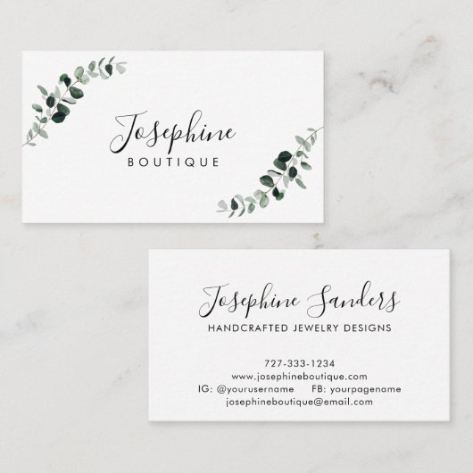 Eucalyptus Simple Elegant Jewelry Designer Visitekaartje (Voorkant / Achterkant)