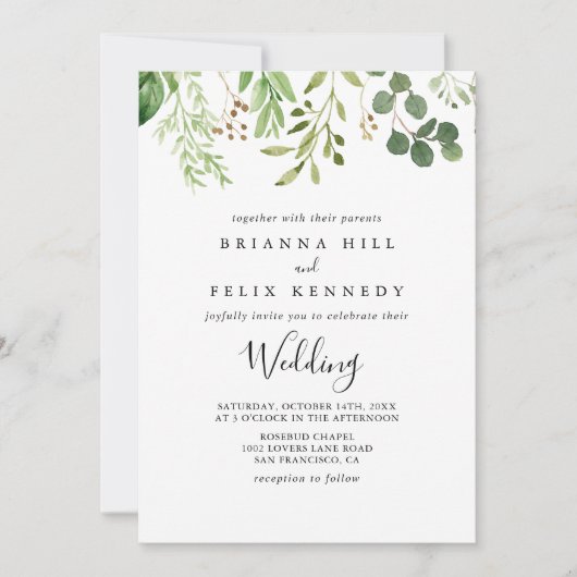 Eucalyptus Simple Floral Front & Back Wedding Kaart (Voorkant)
