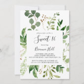 Eucalyptus Simple Floral Sweet 16 Birthday Party Kaart (Voorkant)