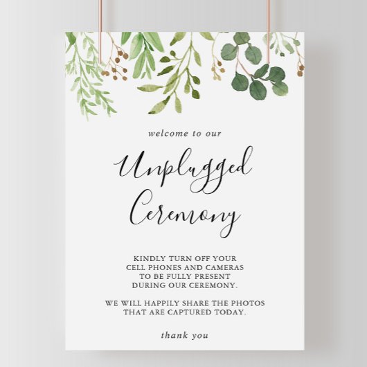Eucalyptus Simple Floral Unplugged Ceremony Sign Poster