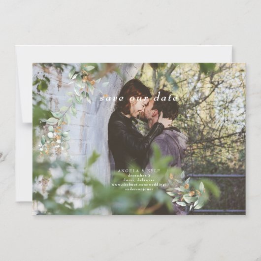 Eucalyptus Simple Photo Save the Date Flexible Mag Magnetische Uitnodiging (Voorkant)