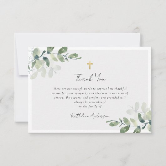 Eucalyptus Simple Script Funeral Bedankkaart (Voorkant)