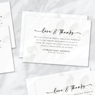 Eucalyptus Simple Script Funeral Bedankkaart