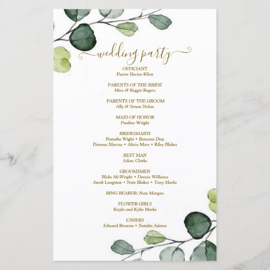 Eucalyptus Simple Wedding Program (Achterkant)