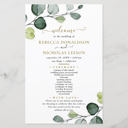 Eucalyptus Simple Wedding Program (Voorkant)