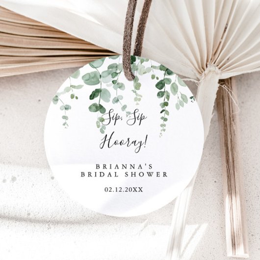 Eucalyptus Sip Sip Hooray Bruiloft Feestje  Ronde Sticker