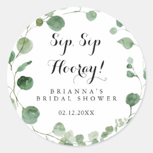 Eucalyptus Sip Sip Hooray Bruiloftsfeest  Ronde Sticker