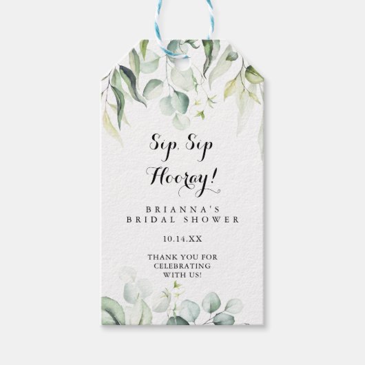 Eucalyptus Sip Sip Hooray Vrijgezellenfeest Cadeaulabel (Voorkant)