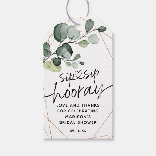 Eucalyptus Sip Sip Hooray Vrijgezellenfeest Favor Cadeaulabel (Voorkant)