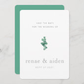 Eucalyptus sla de datum op, bruiloft save the date (Voorkant / Achterkant)