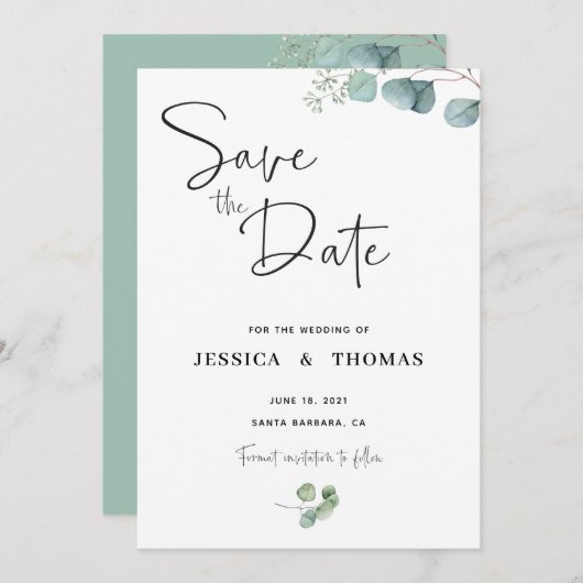 Eucalyptus Sla de datum op Save The Date (Voorkant / Achterkant)