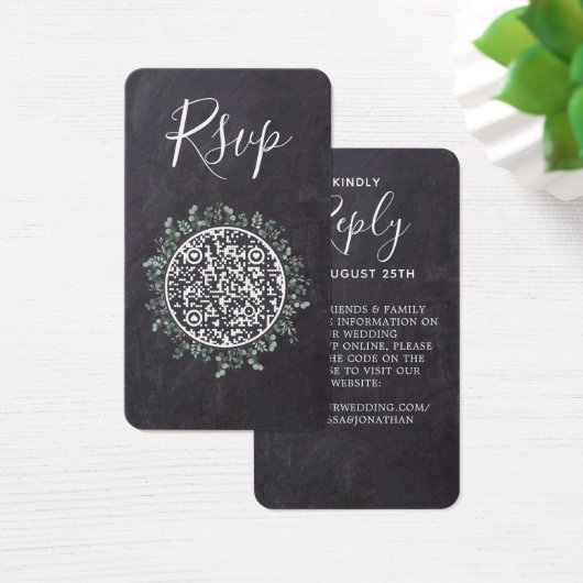 Eucalyptus Slate Weddenschap Website QR Code RSVP Visitekaartje (Bureau)