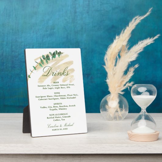 Eucalyptus, Smaragd en Gouden Drinken Menu Fotoplaat (Zijkant)