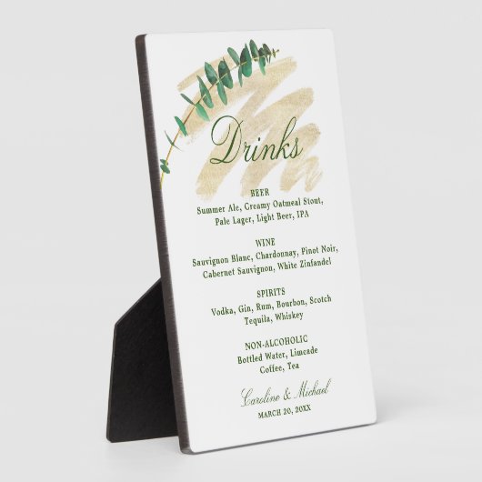 Eucalyptus, Smaragd en Gouden Drinken Menu Fotoplaat (Zijkant)