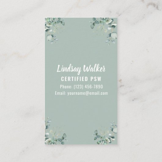 Eucalyptus Soft Green Personal Support Worker Visitekaartje (Achterkant)