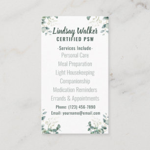 Eucalyptus Soft Green Personal Support Worker Visitekaartje